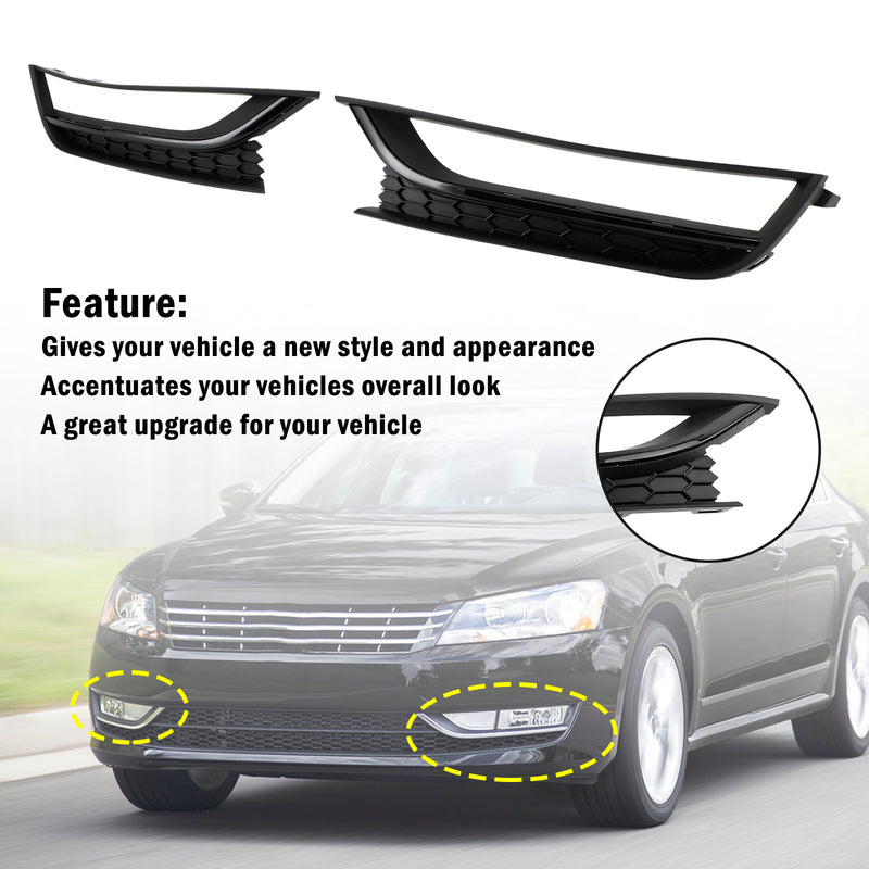 Volkswagen Passat 2012-2015 Black 2PCS Front Honeycomb Driving Fog Light Cover
