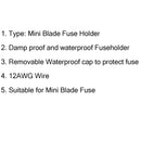 Mini Blade Fuse Holder Waterproof 12AWG In-Line Wire Cable For Car/Boat
