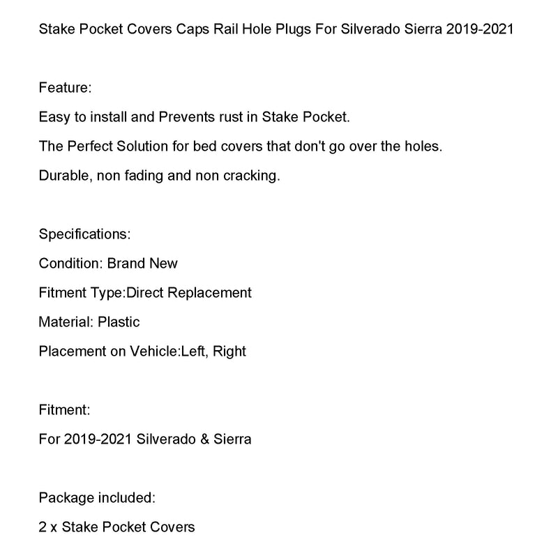Stake Pocket Covers Caps Rail Hole Plugs For Silverado Sierra 2019-2021