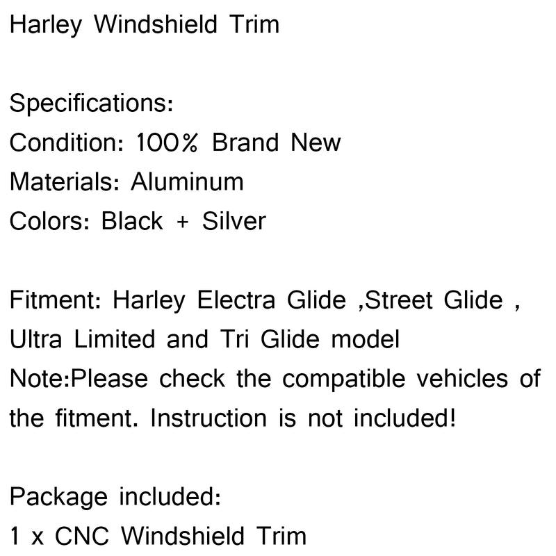 Black CNC Windshield Trim For Harley Electra Street Glide 2014-2016 Generic
