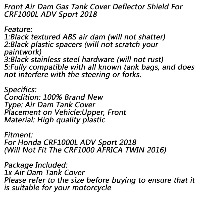 Front Air Dam Gas Tank Cover Deflector Shield For Honda CRF1000L Sport 2018 Generic