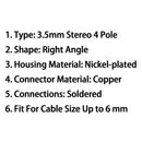 1PCS 3.5mm 4 Pole TRRS 90¡ãStereo Male Audio Plug Connector For Headphone Silver