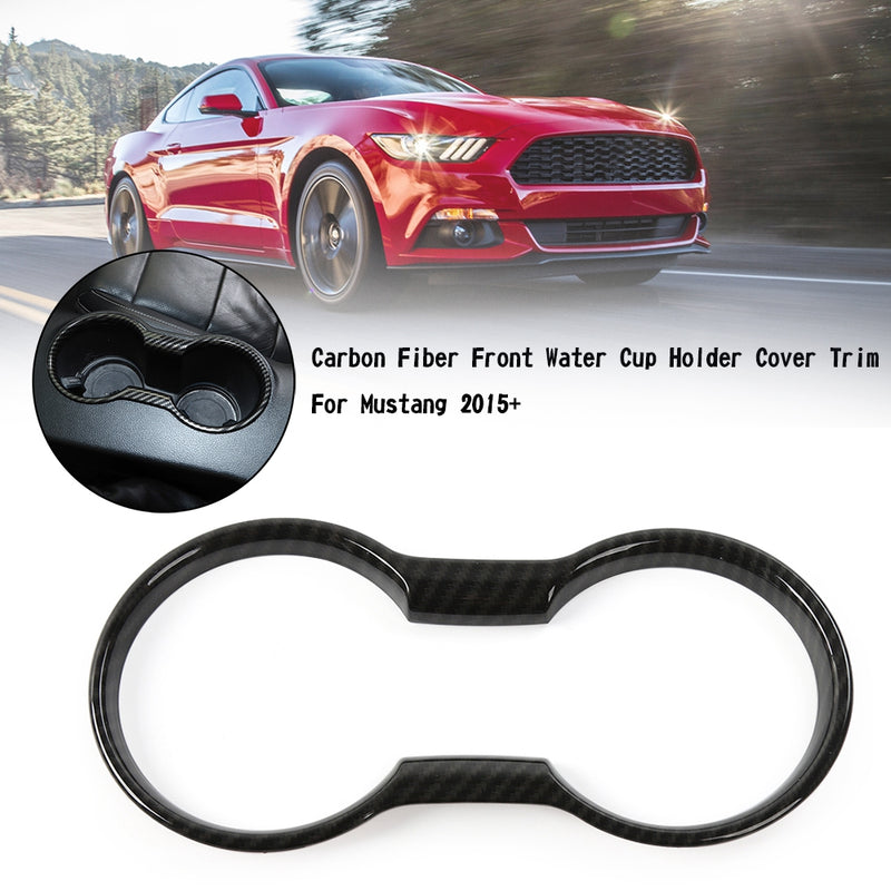 Carbon Fiber Front Water Cup Holder Cover Trim For Mustang 2015+ Generic
