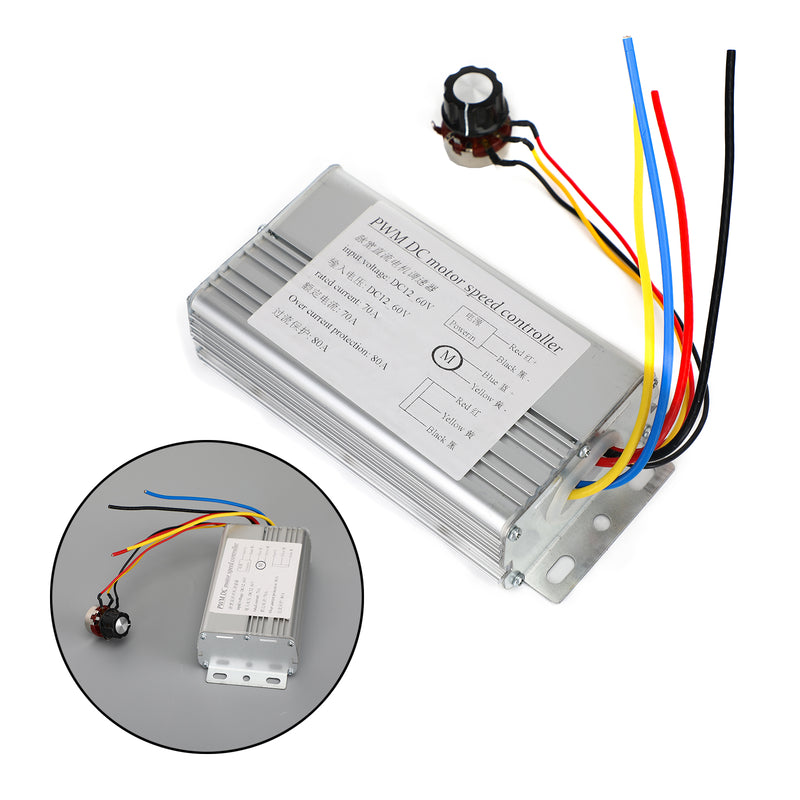 DC 12V 24V 36V 48V 70A 4000W DC Motor PWM Speed Control Brush Motor Controller