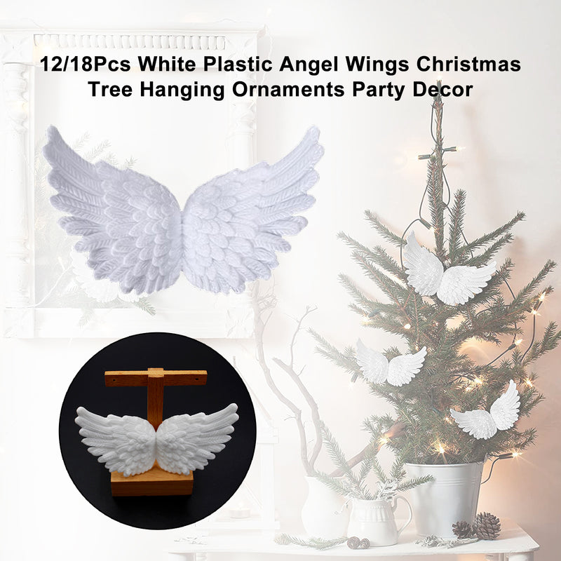 12/18Pcs White Plastic Angel Wings Christmas Tree Hanging Ornaments Party Decor