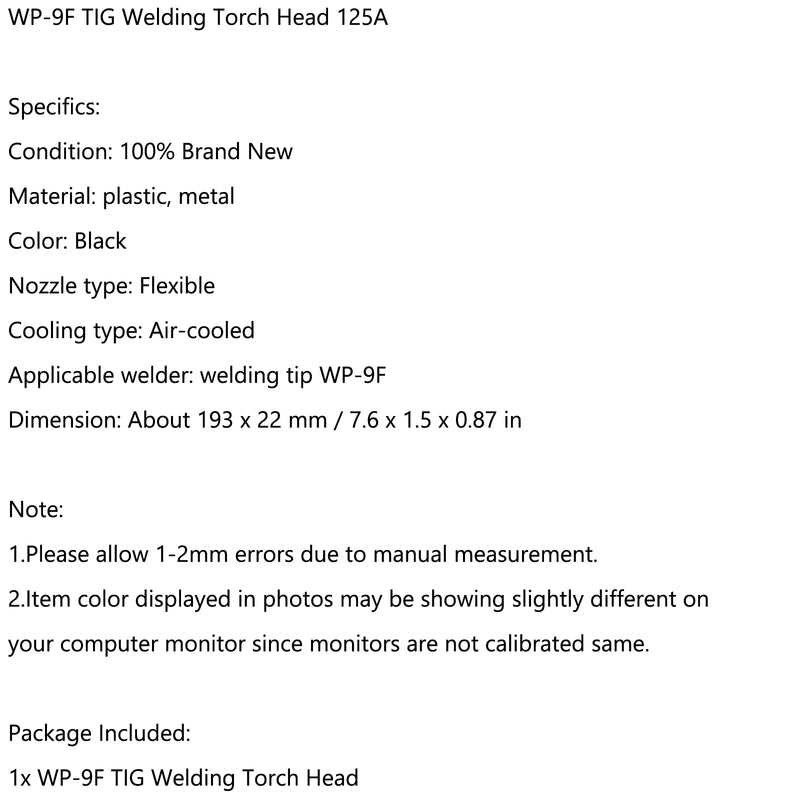 TIG Welding Torch Head Body Replacement 9F Flex Air-Cool 125A WP-9F Gas Cooled