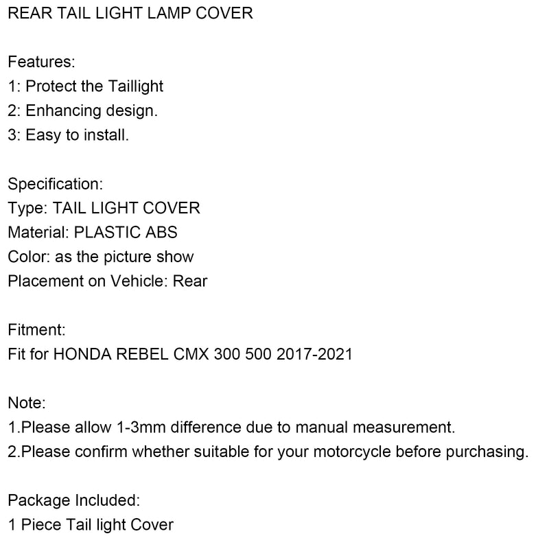REAR TAIL LIGHT LAMP COVER TRIM ABS FOR HONDA REBEL CMX 300 500 2017-2021 Generic