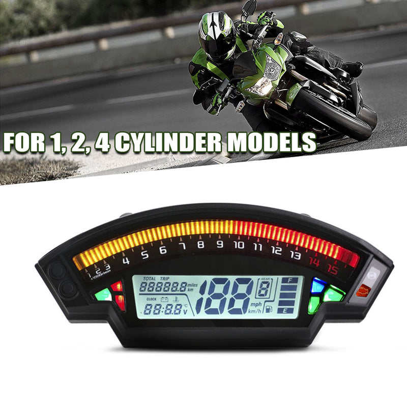 Universal Motorcycle Black Tft Digital Speedometer 14000Rpm Backlight Odometer Generic