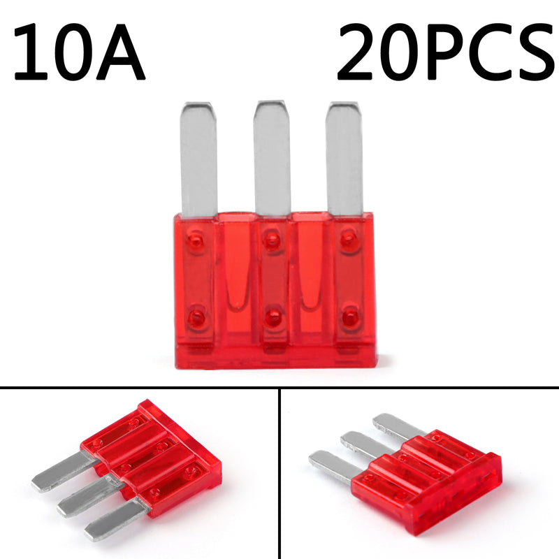 20Pcs Micro3 Fuse Automotive ATL 10A 3 Prong Micro Blade Fuse For Ford Focus