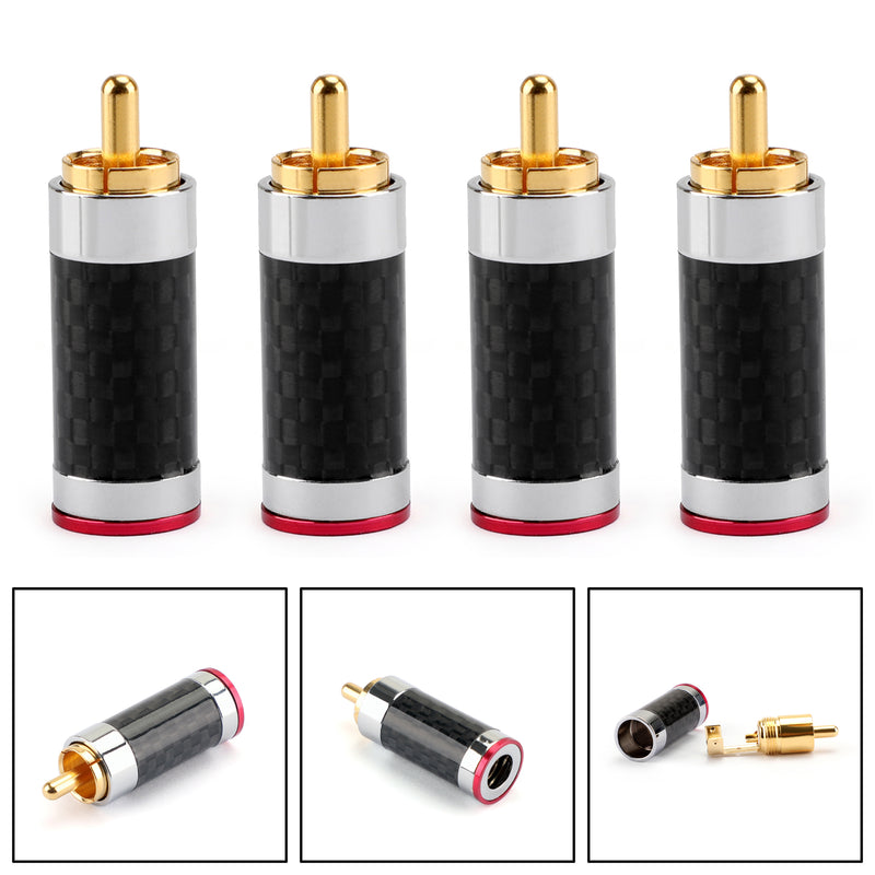 4PCS Carbon Fiber RCA Gold-Plated Copper Plug HiFi Speaker Male Connector Red