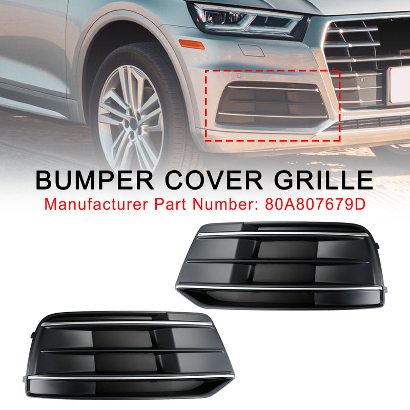 2018-2022 Audi Q5 2PCS Front Bumper Cover Grille Bezel Insert Black/Chrome