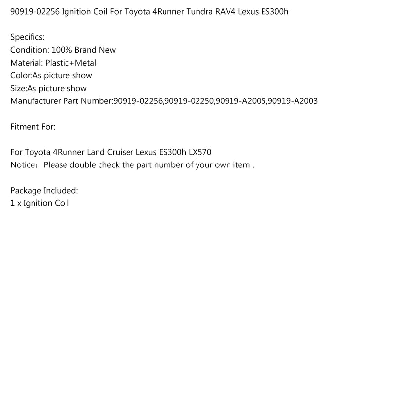 90919-02256 Ignition Coil For Toyota 4Runner Tundra RAV4 Lexus ES300h Generic