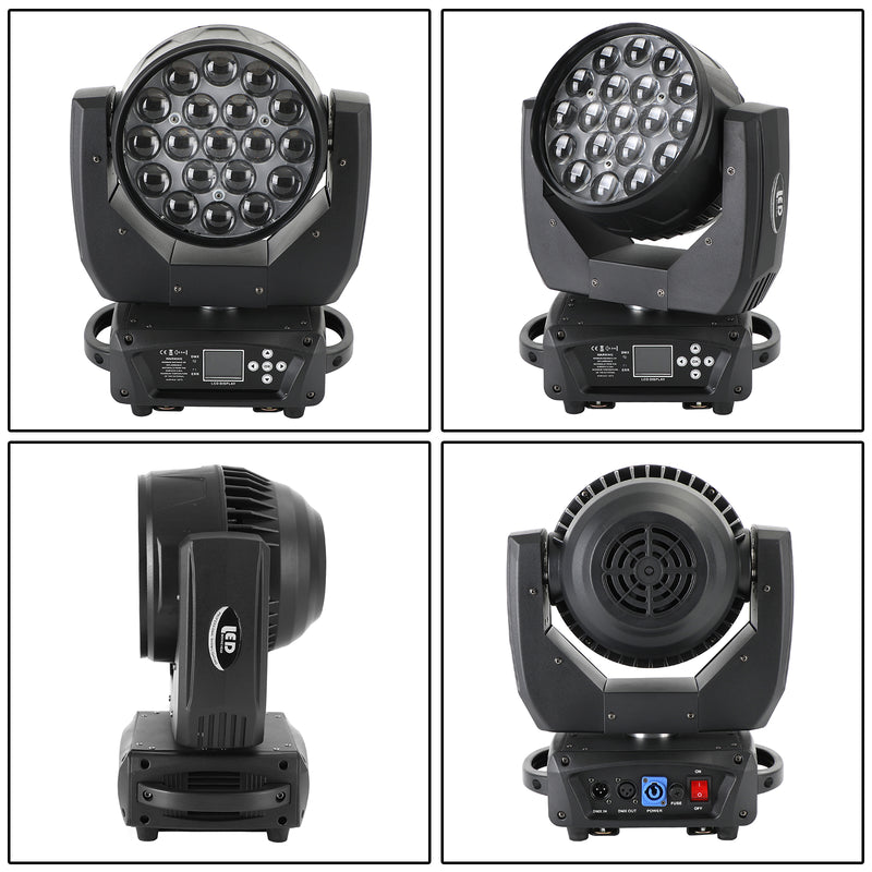 DMX 19x15W RGBW 4in1 LED Wash Zoom Moving Head Beam Light DJ Party Stage Light