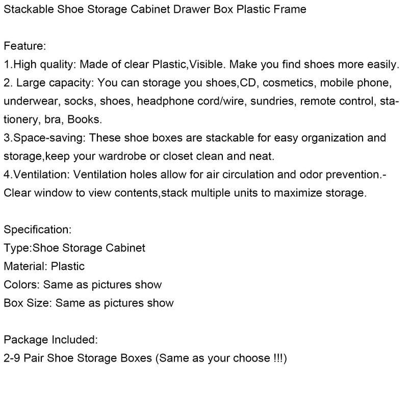 2-9 Pair No-Installation Shoe Storage Cabinet Drawer Box Plastic Frame Shoe Box