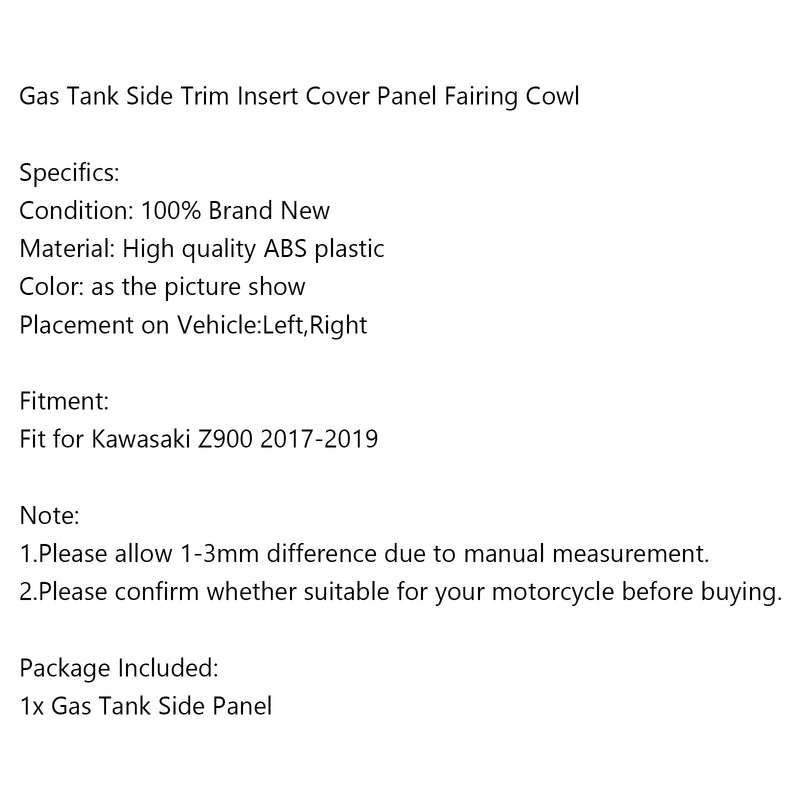 1 Pair Gas Tank Side Trim Insert Cover Panel Fairing For Kawasaki Z900 2017-2019 Generic