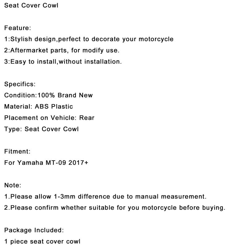 Rear Pillion Seat Cowl Fairing Cover For Yamaha MT-09 2017-2020