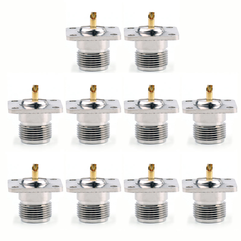 10Pcs Connector N Female Jack 4-hole 25.4mm Flange Solder Panel Mount Straight