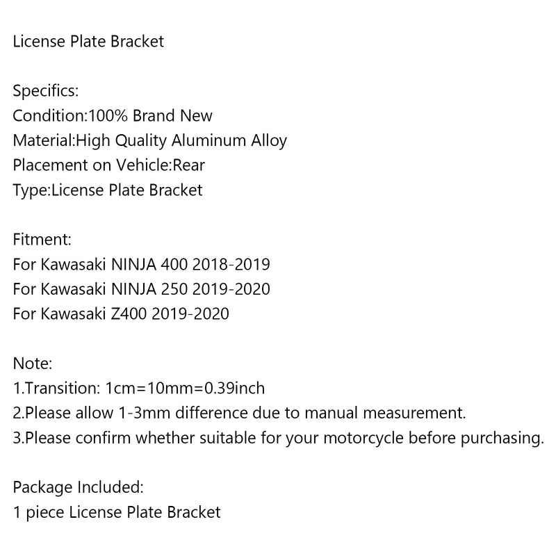 License Plate Holder Bracket For Kawasaki NINJA 400 18-19 NINJA 250 Z400 19-20 Generic