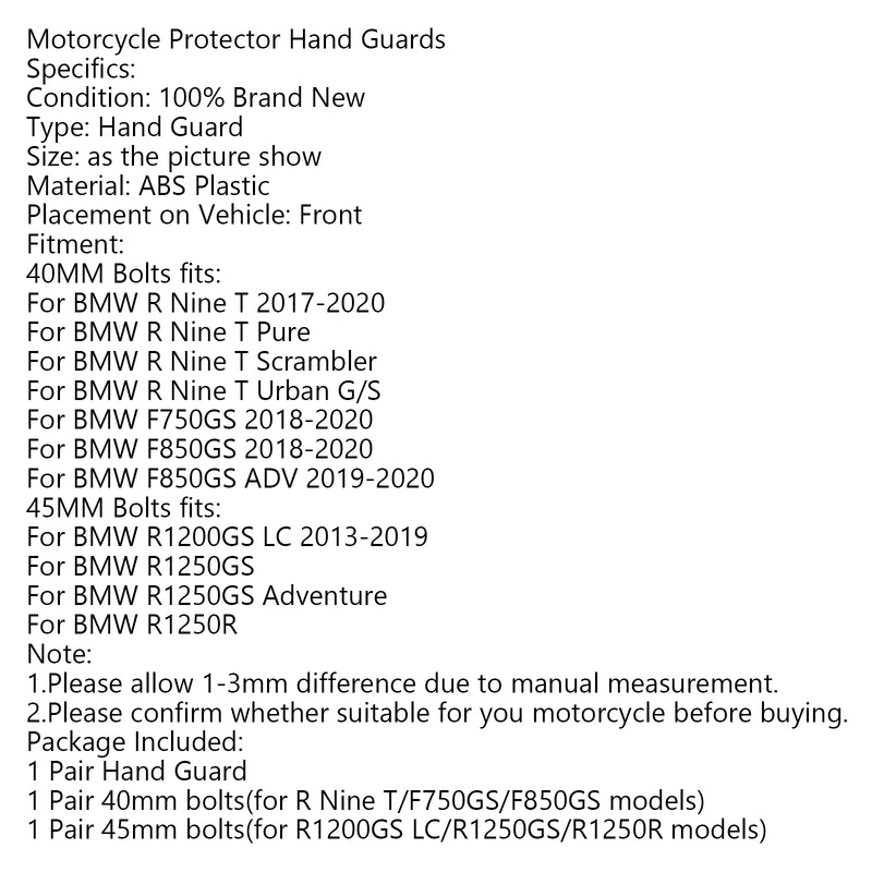 Handguard Handlebar Protector For BMW R Nine T 17-20 F750GS F850GS 18-20 Generic