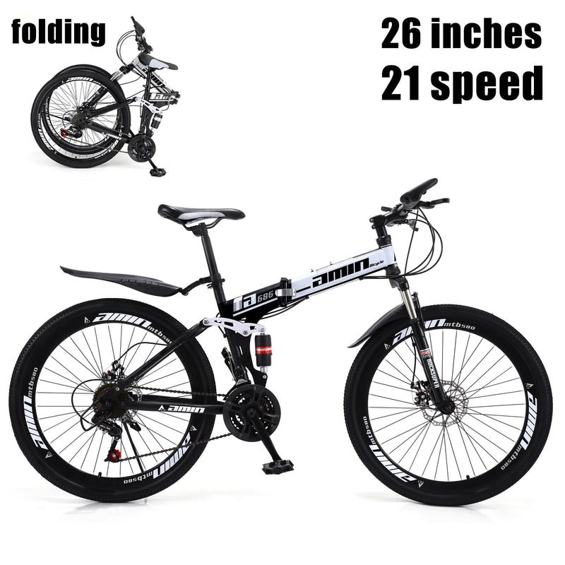 26 Inch Folding Mountain Bike White&Black