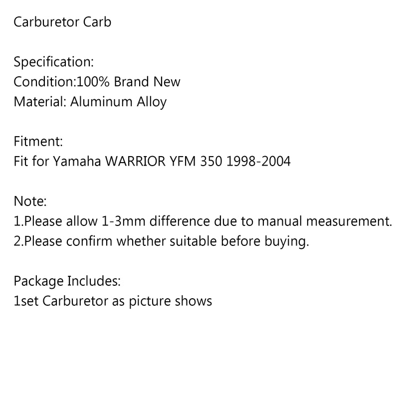 Carburetor Carb fit for Yamaha Warrior 350 YFM 350 Yfm350 Atv Quad 1987-2004 Generic