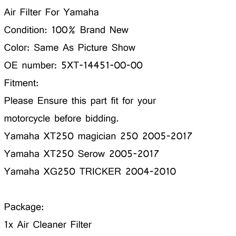 Air Filter Intake Drop In Cleaner For Yamaha XT250 Magician  Serow 250 05-17 Generic