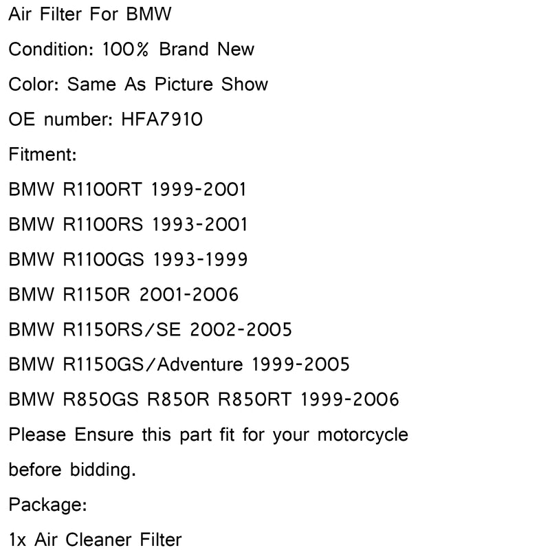Air Filter Cleaner For BMW R850R R850GS R1100R R1100RT R1100GS R1150R R1150GS Generic