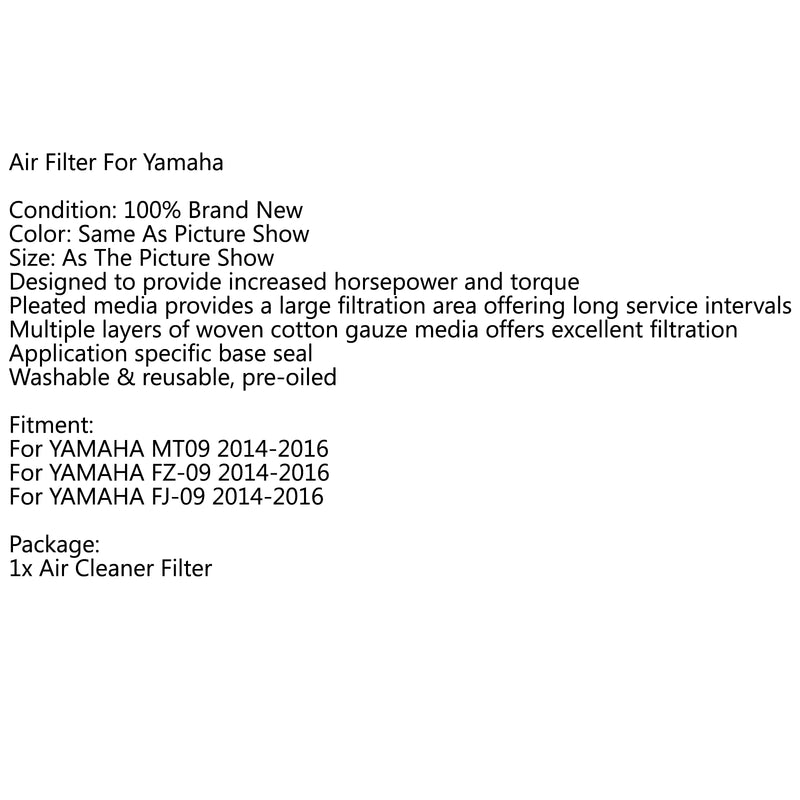 High Flow Replacement Fit 2014-2016 Yamaha MT 09 FJ-09 FZ-09 847 Generic