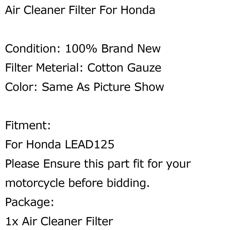 Air Filter Cleaner Element For Honda LEAD125 Generic