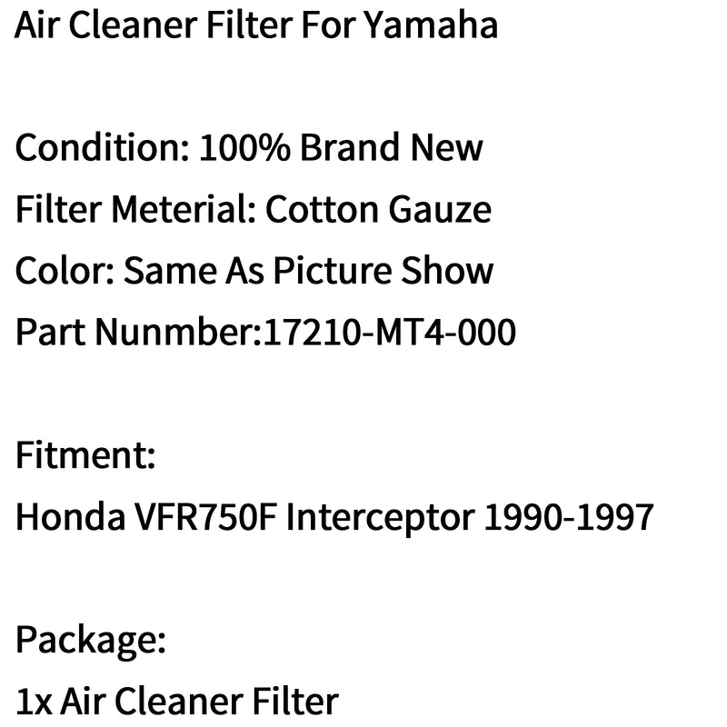 Air Filter Cleaner Element For Honda VFR750F Interceptor 1990-1997 17210-MT4-000 Generic