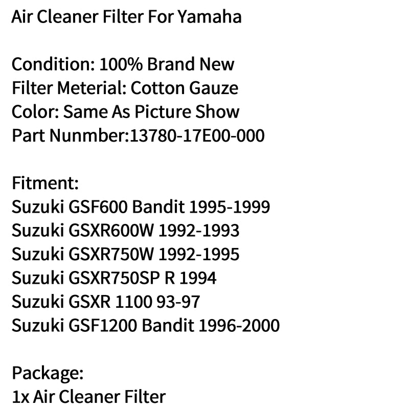 Air Filter Cleaner Element For Suzuki GSXR 1100 93-97 GSF1200 Bandit GSXR750W Generic