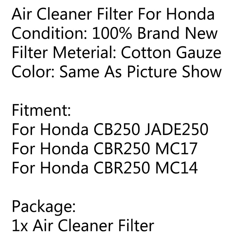 Air Filter Cleaner Fit for Honda CBR250 MC14 MC17 1986-1987 CB250F Jade 1991  Generic