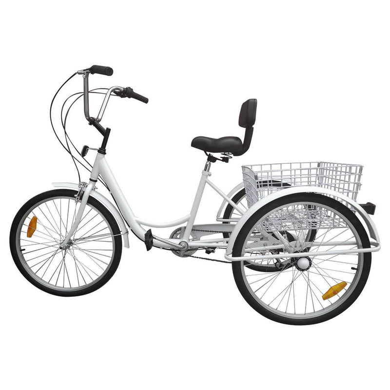 7-Speed 24" Bike Adult 3-Wheel Bicycle Tricycle Cruise With Basket White