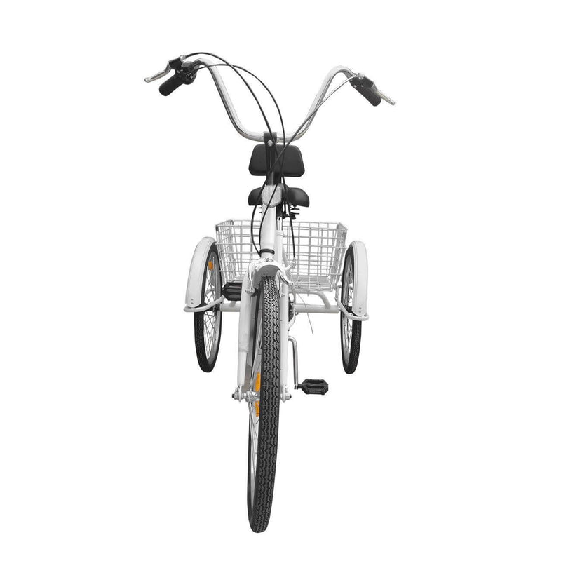 24'' Adult Tricycle 3 Wheel Bike 7 Speed White Trike With Basket Bike Lock and Air Pump USA/AUS Stock