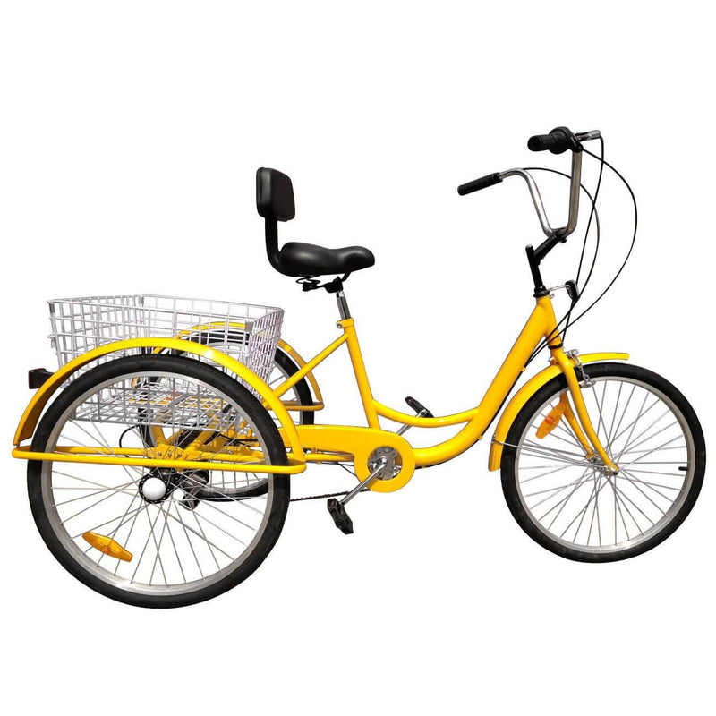 24'' Adult Tricycle 3 Wheel Bike 7 Speed Trike With Basket Bike Lock and Air Pump Yellow USA/AUS Stock