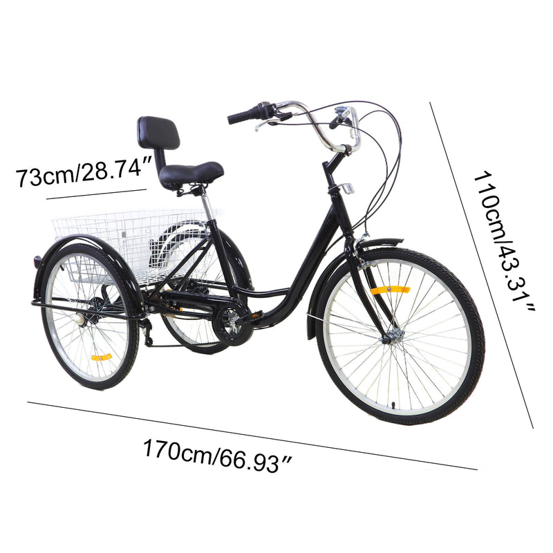 7-Speed 24" Adult 3-Wheel Tricycle Cruise Bike Bicycle With Basket