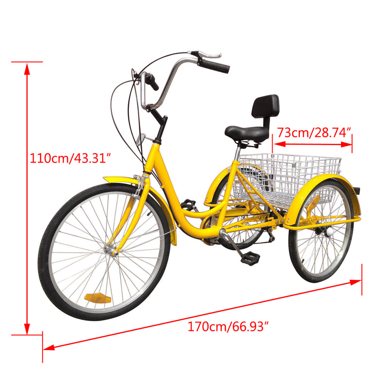 7-Speed 24" Adult 3-Wheel Tricycle Cruise Bike Bicycle With Basket
