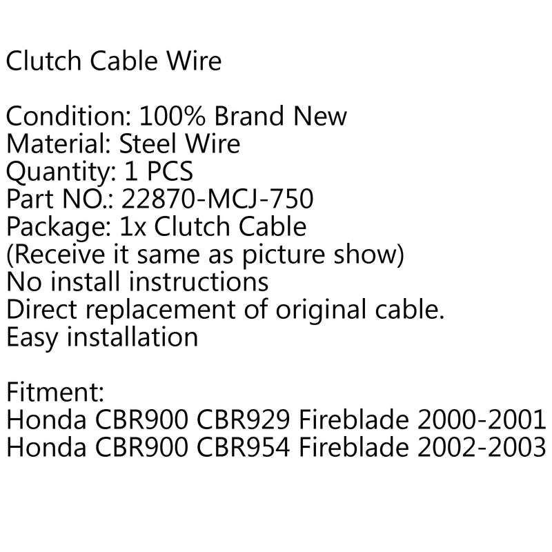 New Clutch Control Cable For Honda CBR900 CBR929 Fireblade 2000-2001 CBR954 Generic