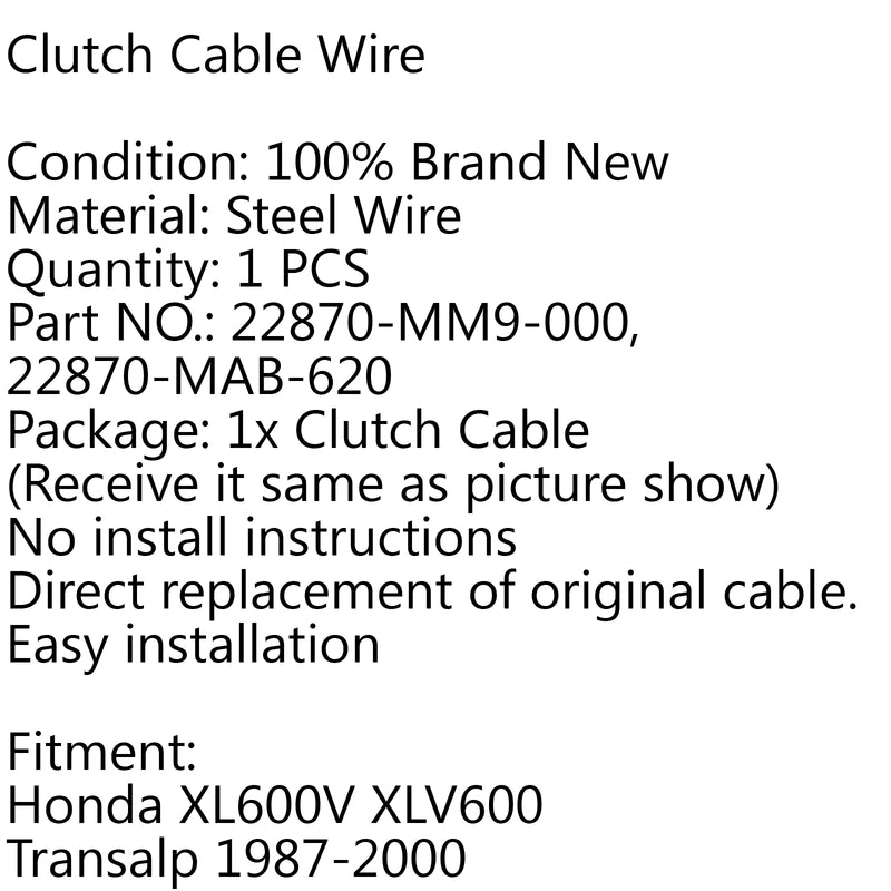 Clutch Control Cable For Honda XL600V XLV600 Transalp 1987-2000 22870-MM9-000 Generic
