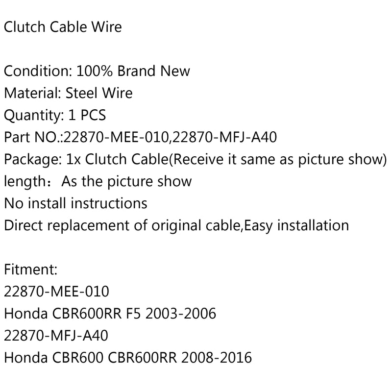 Clutch Cable 22870-MEE-010 For Honda CBR600RR F5 03-06 CBR600 CBR600RR 2008-2016 Generic