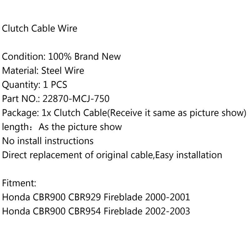 Clutch Cable 22870-MCJ-750 For Honda CBR900 CBR929 Fireblade 2000-2001 CBR954 Generic