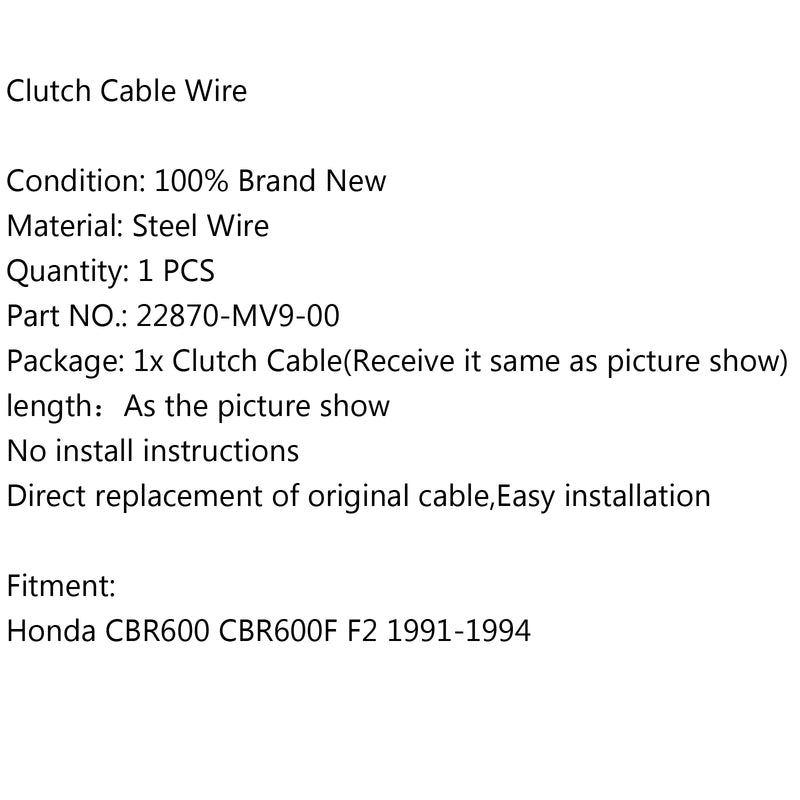 Wire Steel Clutch Cable 22870-MV9-00 For Honda CBR600 CBR600F F2 1991-1994 Generic