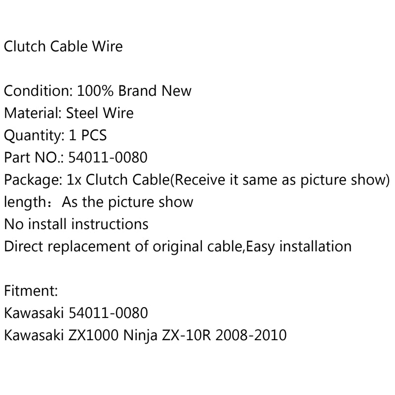 Wire Steel Clutch Cable 54011-0080 For Kawasaki ZX1000 Ninja ZX-10R 2008-2010 Generic