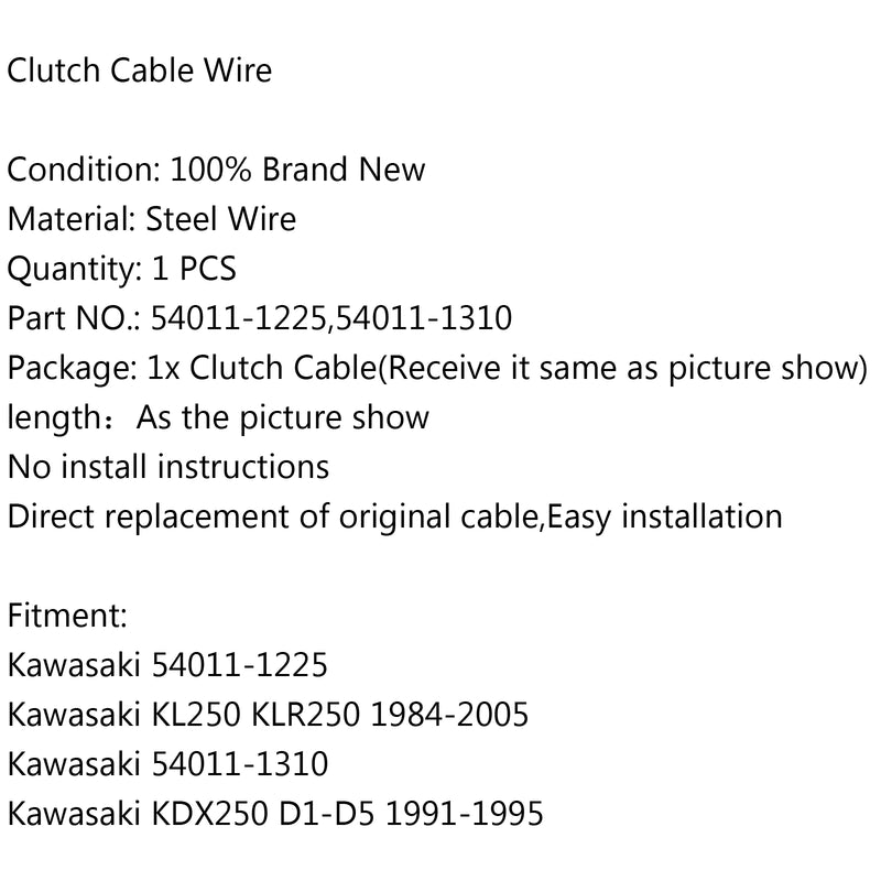 Clutch Cable 54011-1225 For Kawasaki KL250 KLR250 84-05 KDX250 D1-D5 1991-1995 Generic