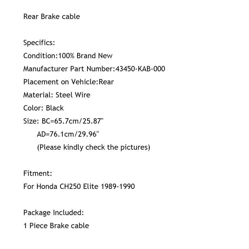 Rear Black Moto Brake cable 43450-KAB-000 For Honda CH250 Elite 1989-1990 Generic