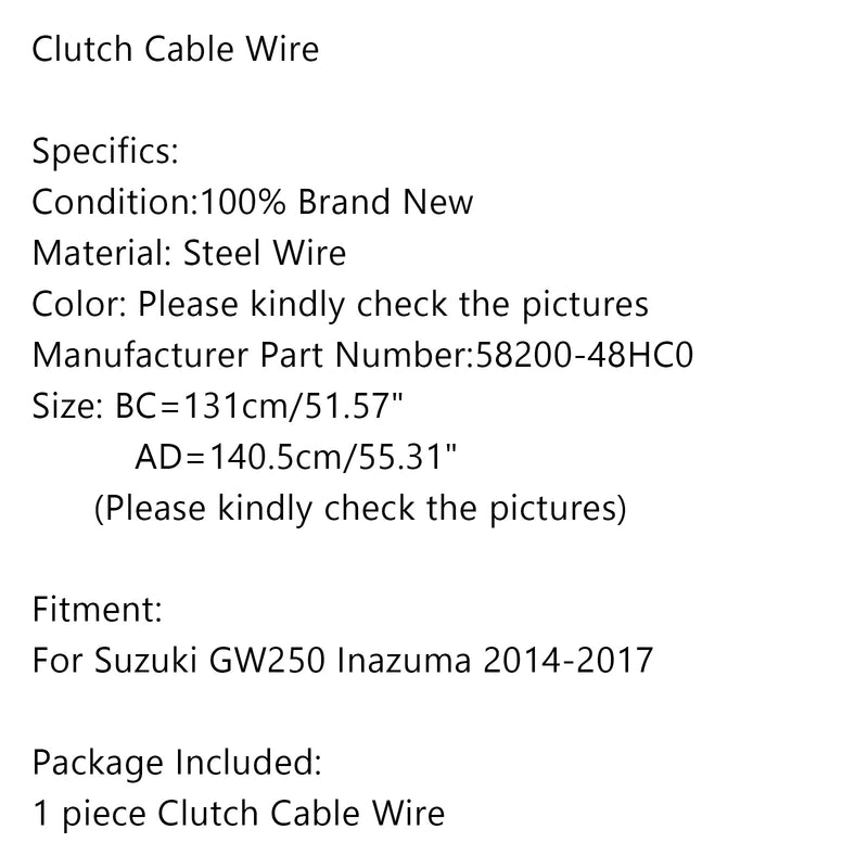 Motorcycle Clutch Cable Steel Wire 58200-48HC0 for Suzuki GW250 Inazuma 2014-17 Generic