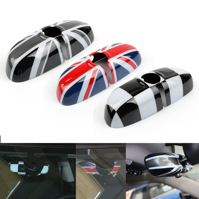 Union Jack Flag Checkered Rear View Mirror Cover Housing For 14 MINI Cooper F56