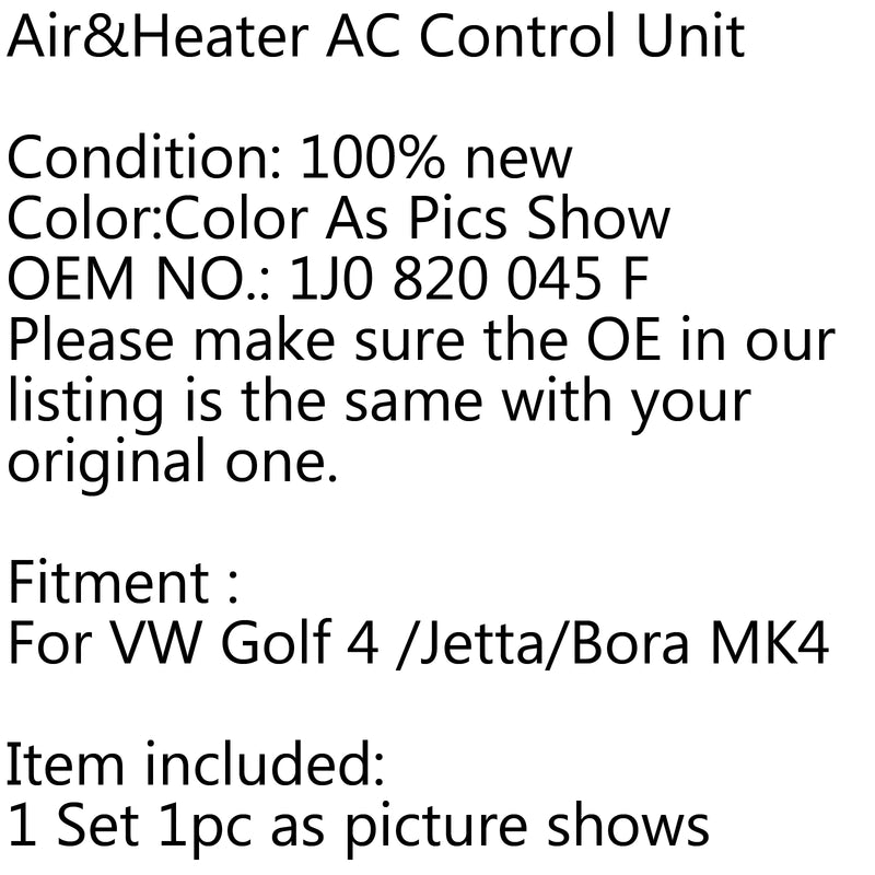 New Fresh Air&Heater AC Control Unit Panel For VW Golf Jetta MK4 1J0820045F Generic