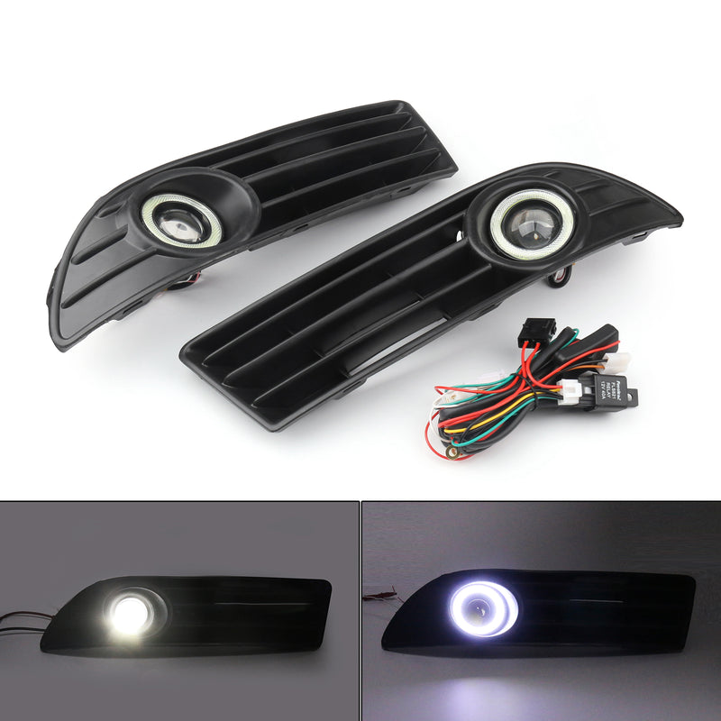 PAIR LED Fog Light Lamp Grille+Wiring Harness Kit Set For VW POLO 2005-2009