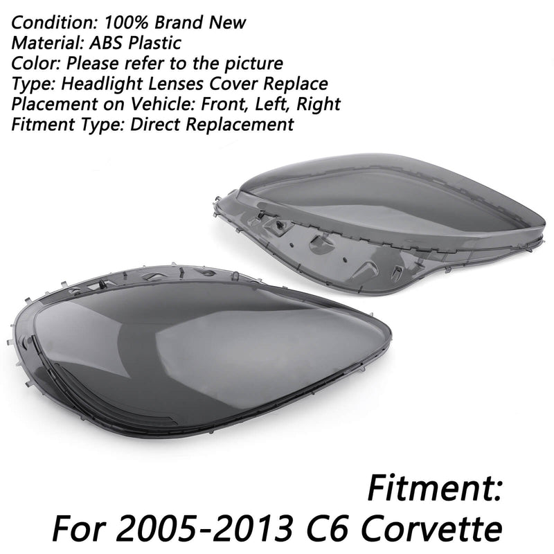 Headlight Replacement Lens Driver Passenger L+R PAIR Smoke Fits For Corvet C6 05-2013 Generic